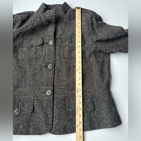 Relativity Black Brown Herringbone Military Button Front Jacket Coat Women’s XL - Picture 8 of 8